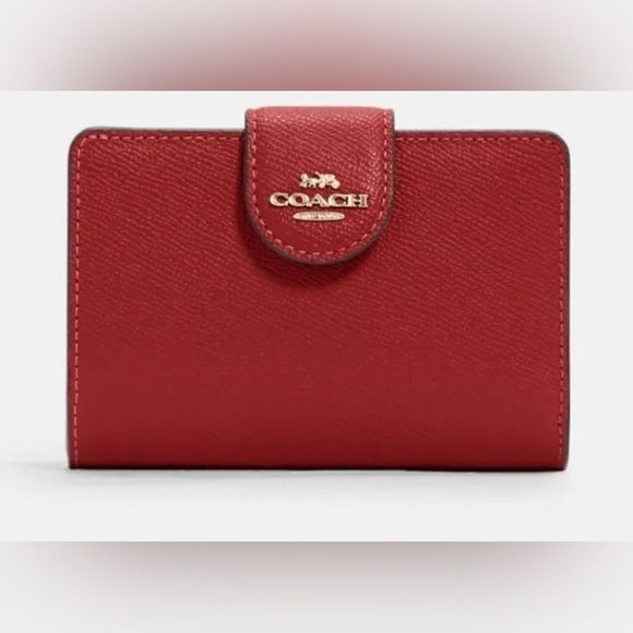 Coach Handbags - COACH MEDIUM CORNER ZIP WALLET IN RED #6390
